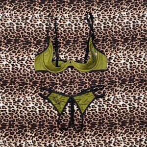 green and black lace lingerie set